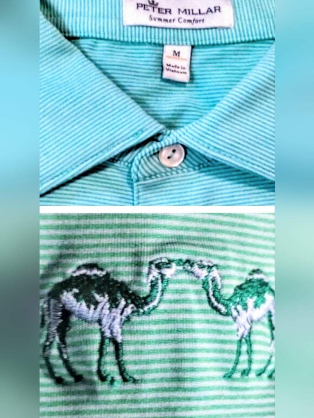 Peter Millar Summer Comfort Stripe Kissing Camels Embroidery NEW* Golf Shirt M